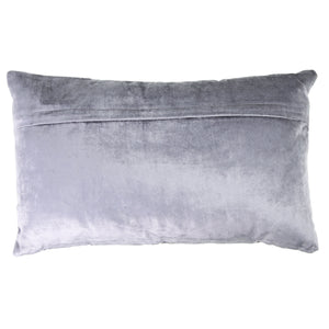 Velvet Lumbar Pillow with Shimmery Embroidery in Light Grey and Silver, 12x20