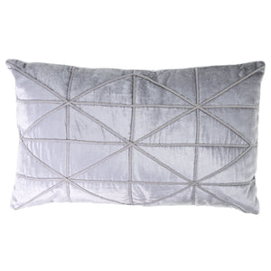 Velvet Lumbar Pillow with Shimmery Embroidery in Light Grey and Silver, 12x20